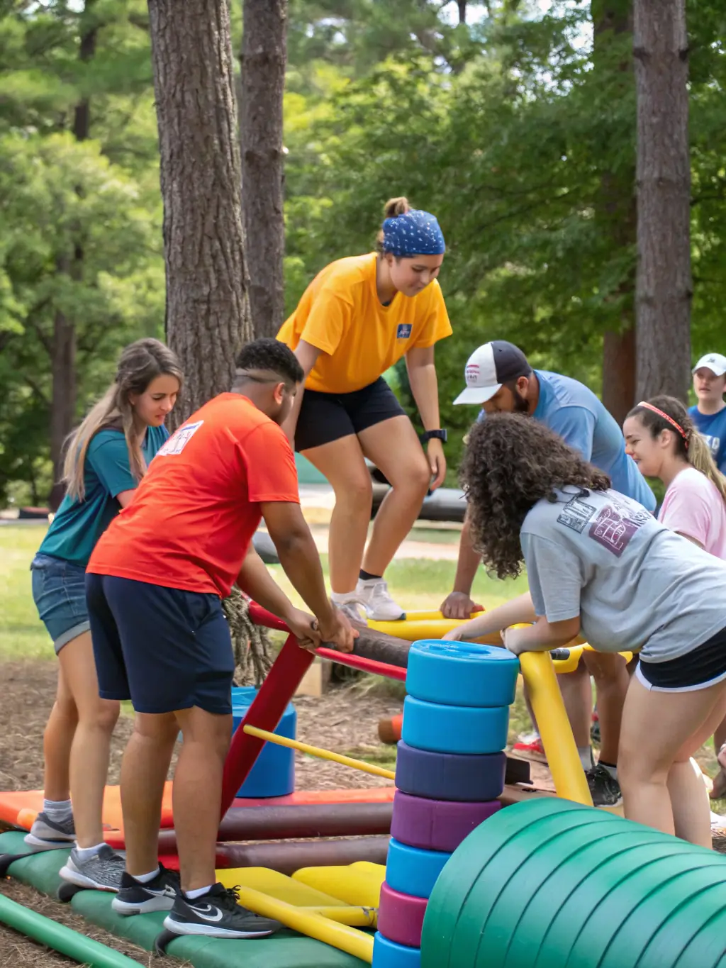 A diverse group of students participating in a team-building exercise during an association-organized event, emphasizing the inclusive nature of the activities.
